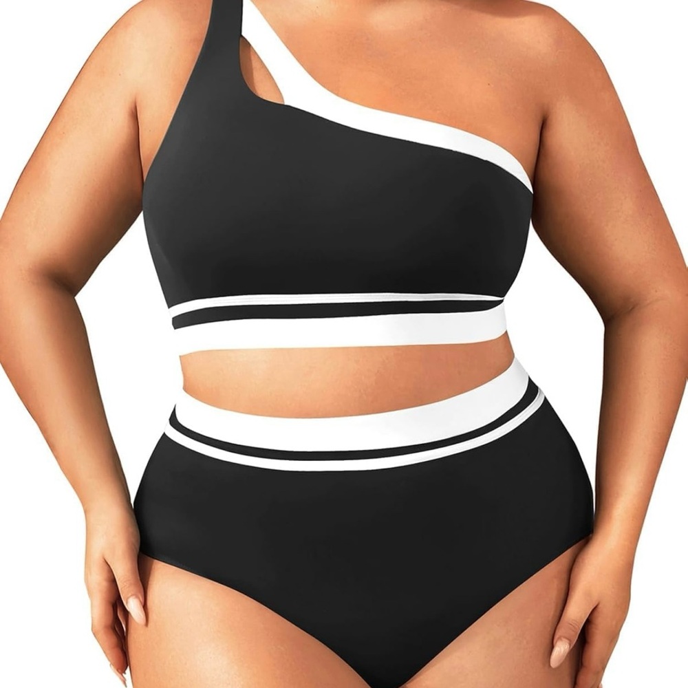 Aqua Eve Black and White One-Shoulder Bikini